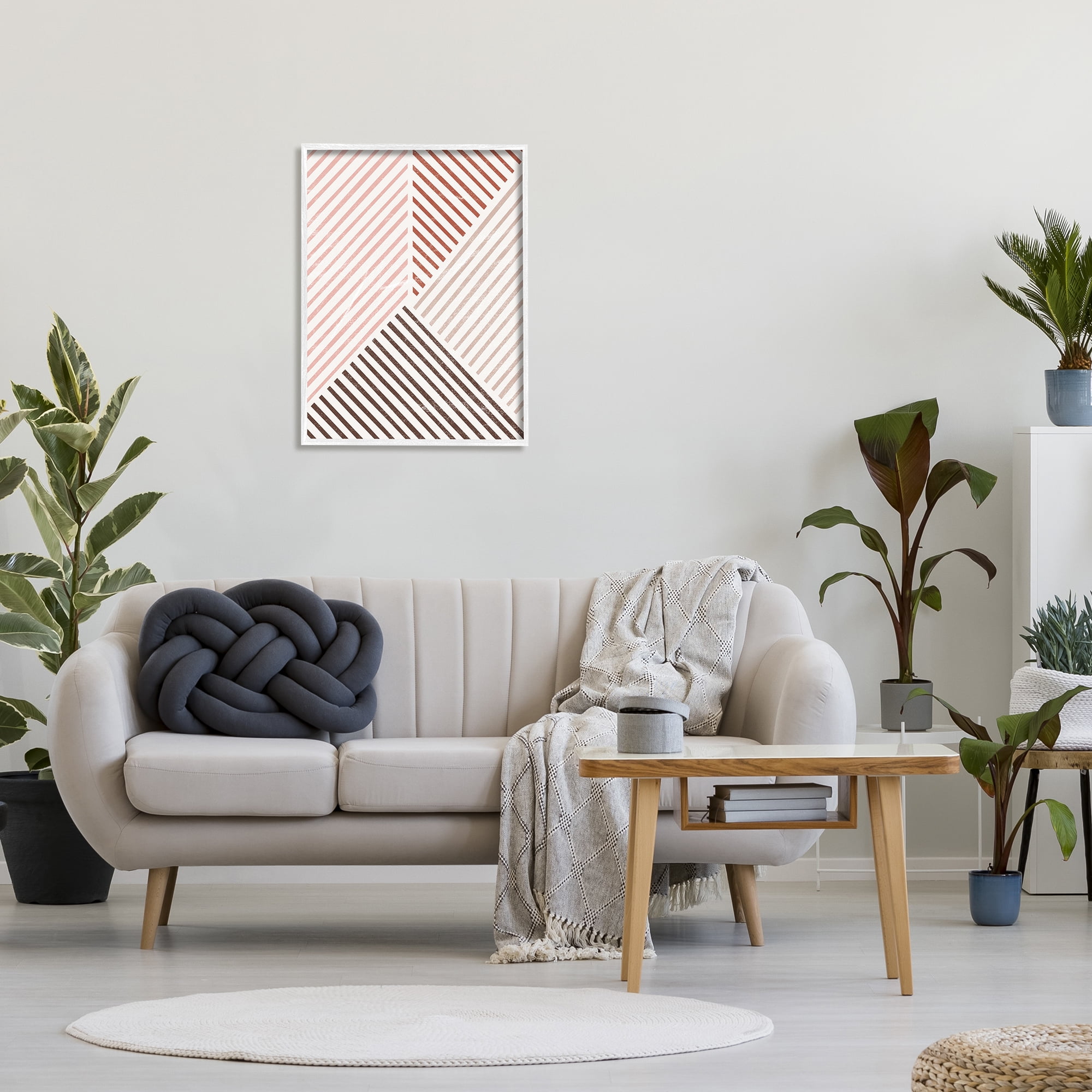 Stupell Neutral Tones Asymmetrical Stripes Abstract Painting White Framed Art Print Wall Art