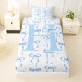 thumbnail image 3 of Manfei Blue Ribbon Bow Letter Monogrammed H Twin Sheet Sets 3pcs for Teens Girls,Kids Cartoon Bowknot Polka Dots Bedding,Super Cozy Room Decor, 3 of 5