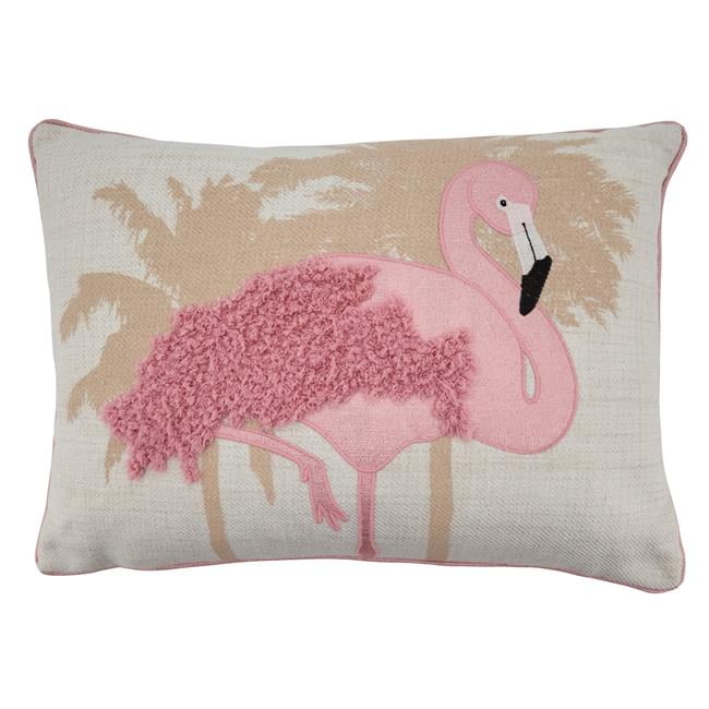 Pink Flamingo Wool Needlepoint & Velvet Accent Pillow 11 Square Bird Silhouette
