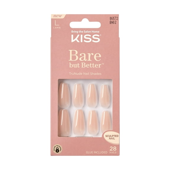KISS Bare but Better Press-On Nails, Glossy Beige, Long Length, Coffin Shape, 31 Ct.