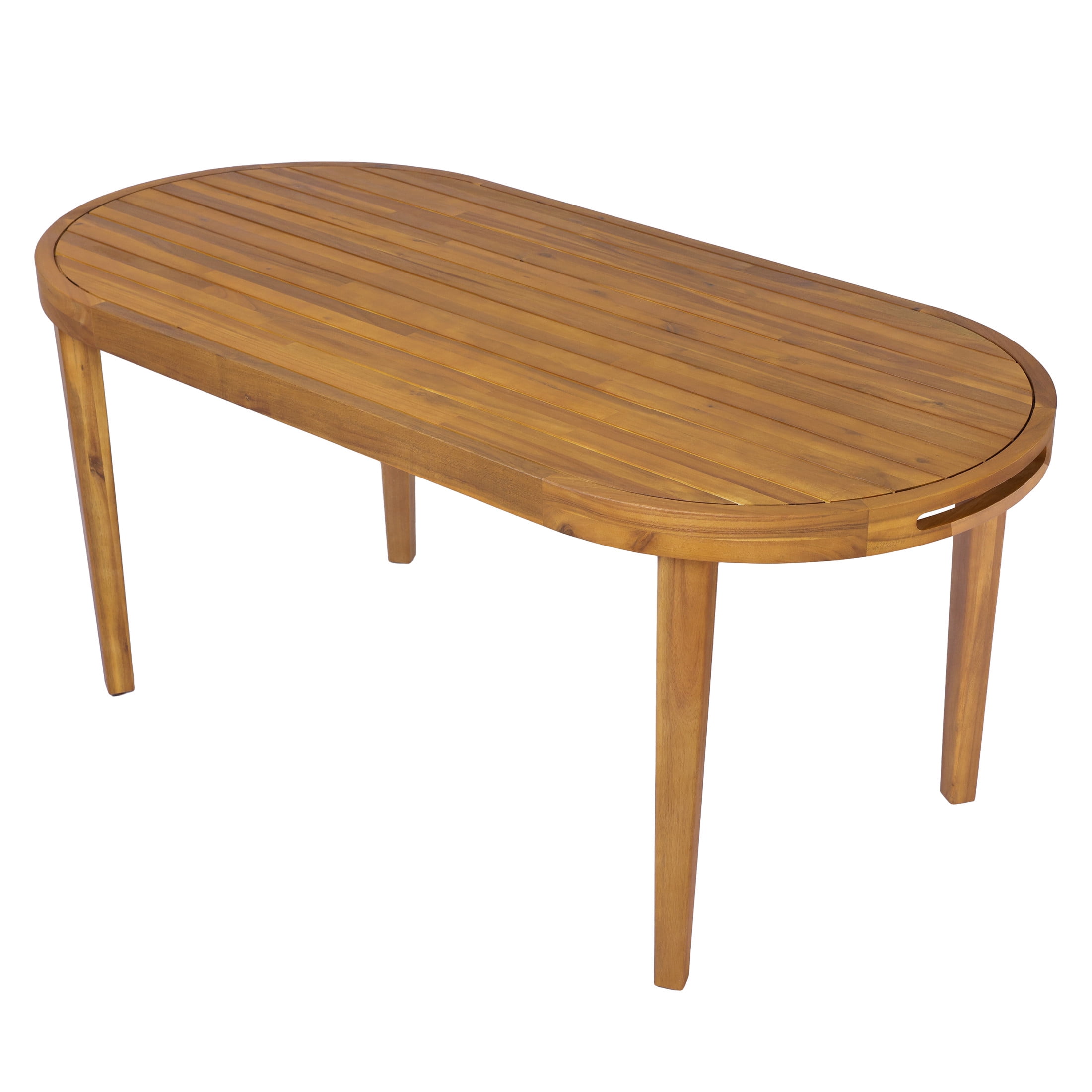 Christopher Knight Home 70" Oval Acacia Wood Outdoor Dining Table, Slatted Top, Weathered Finish, Teak