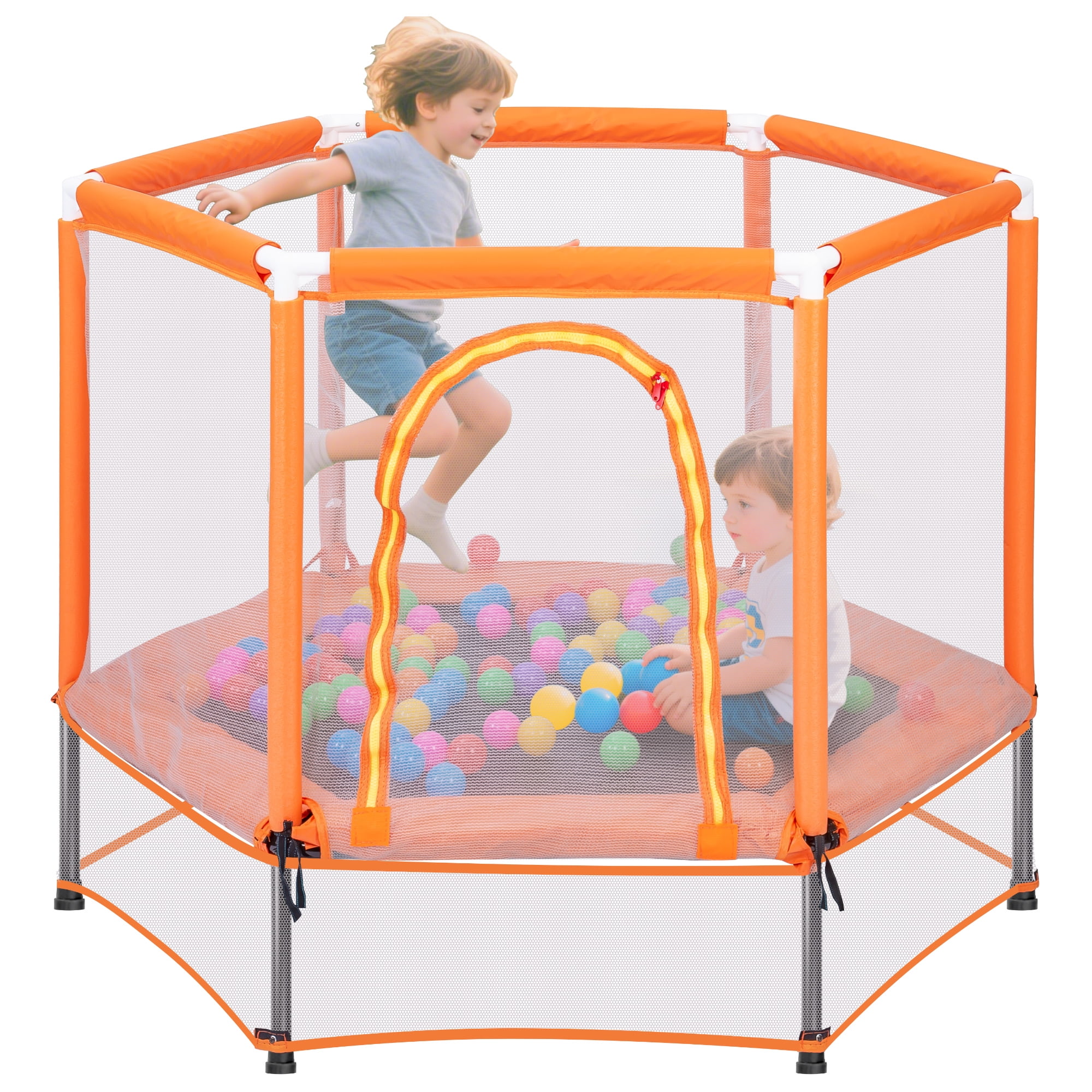 EUROCO 55" Mini Trampoline with Safety Enclosure Net, 4.5FT Indoor & Outdoor Toddler Trampoline with No-Gap Design, Small Trampoline for Kids Easy to Assemble