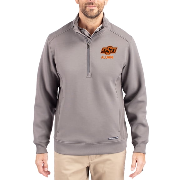 Men's-Cutter & Buck  Gray Oklahoma State Cowboys Roam Eco Recycled Quarter-Zip Pullover