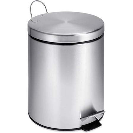 Honey Can Do 1.3 Gallon Round Step Trash Can, Stainless