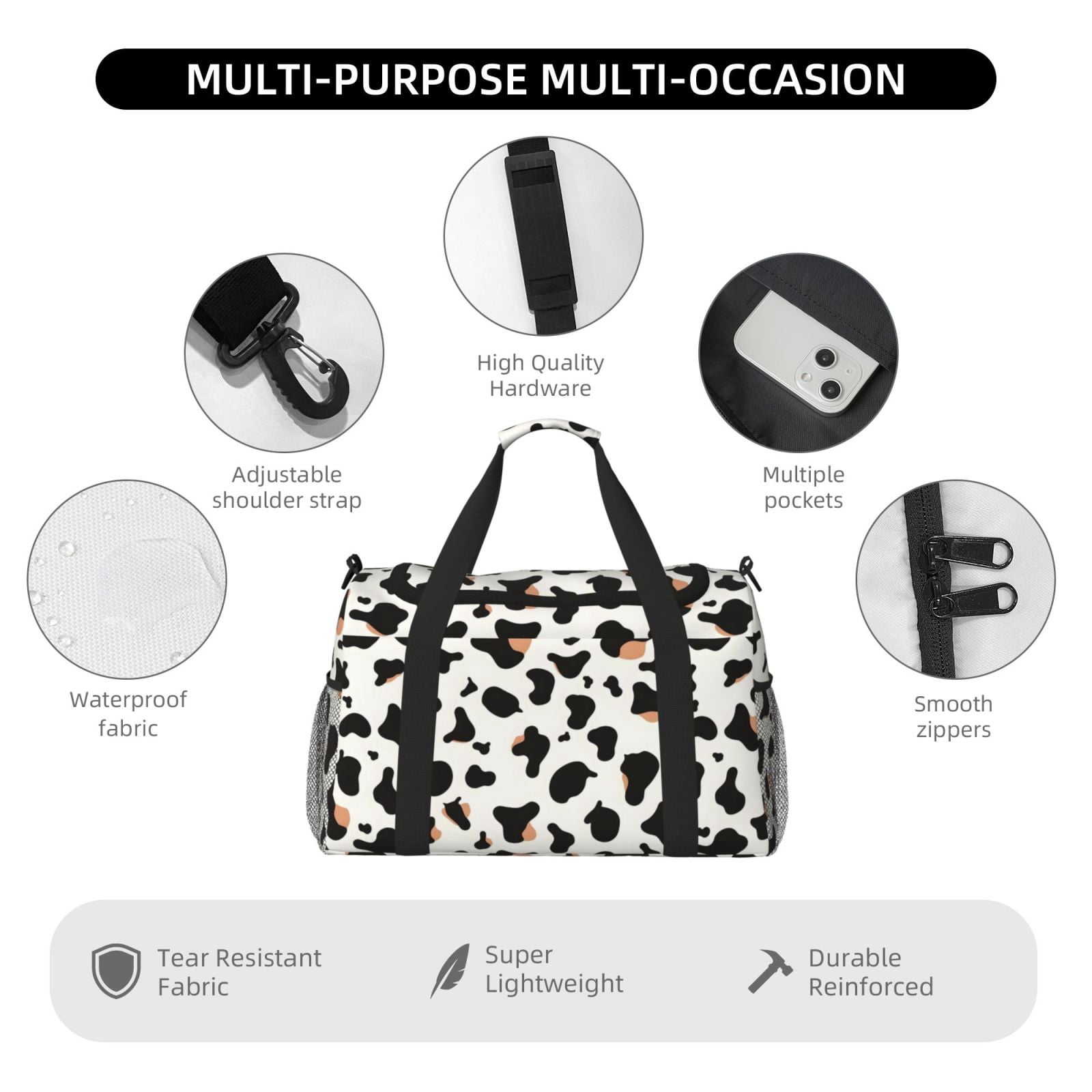 Portable Backpack Travel Bag Computer Business Travel Bag 11.8×15.4 Inches Waterproof Type Suitable For Outdoor Hiking And Office Use Simple Cow Print Pattern1_1
