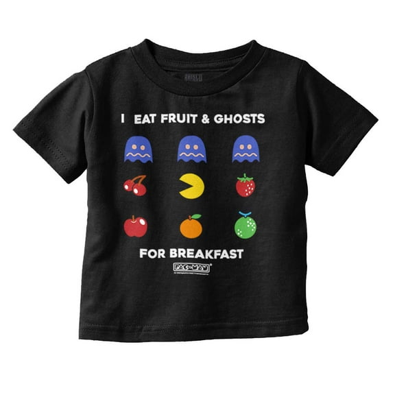 PACMAN Fruit and Ghosts for Breakfast Toddler Boy Girl T Shirt Infant Toddler Brisco Brands 12M