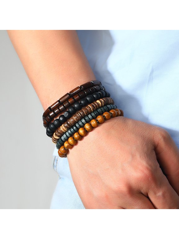 Simple Men's Multi-layer Wooden Bead Beaded Bracelet Suit