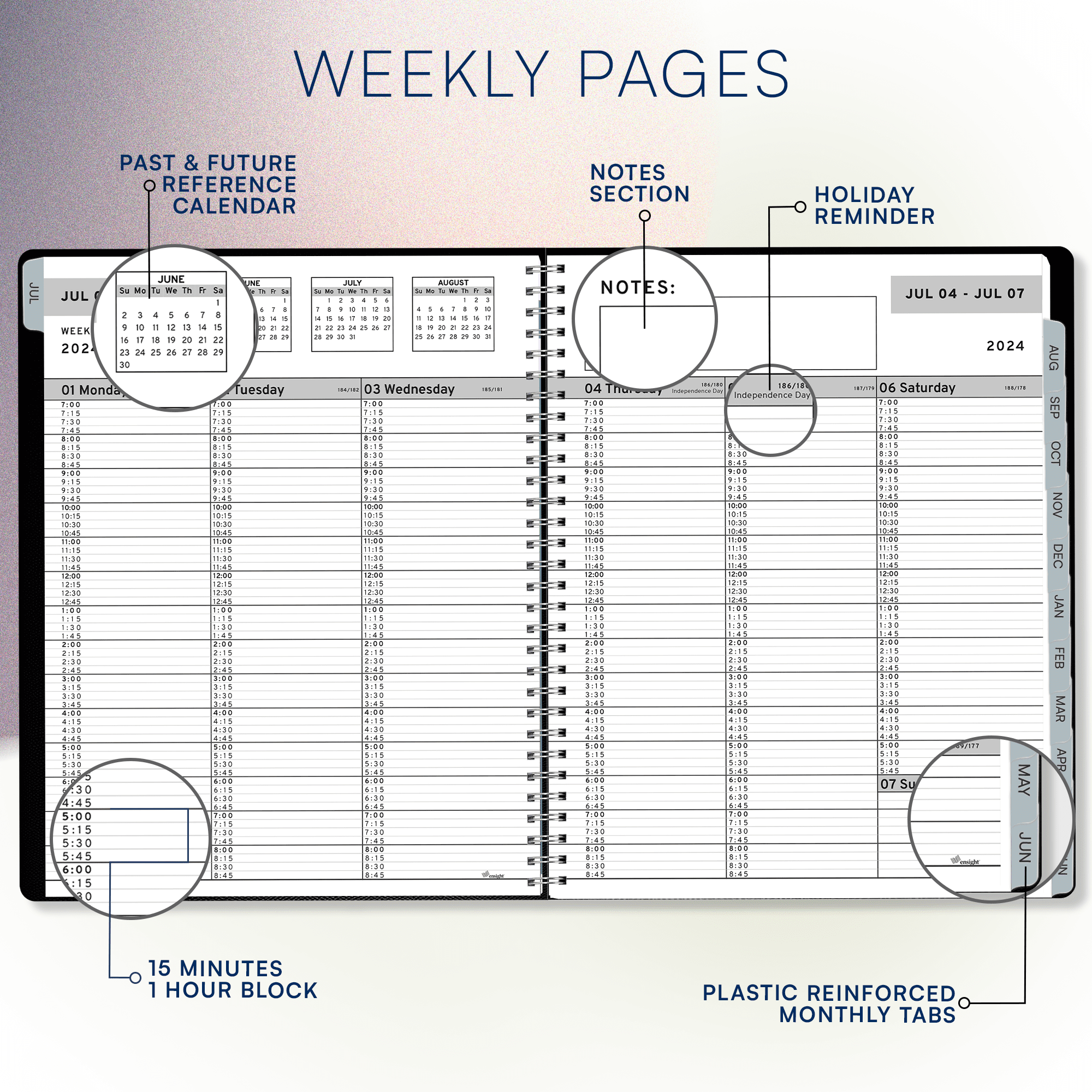 Ensight Appointment Books & Planner - July 2024 to June 2025 - Tabs, Hourly, Daily, Weekly & Monthly - Business & Personal-Black