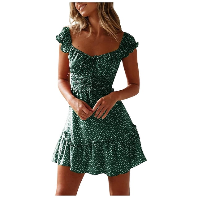 Vestido HUOGUO, estampado floral vintage, cuello cuadrado de verano