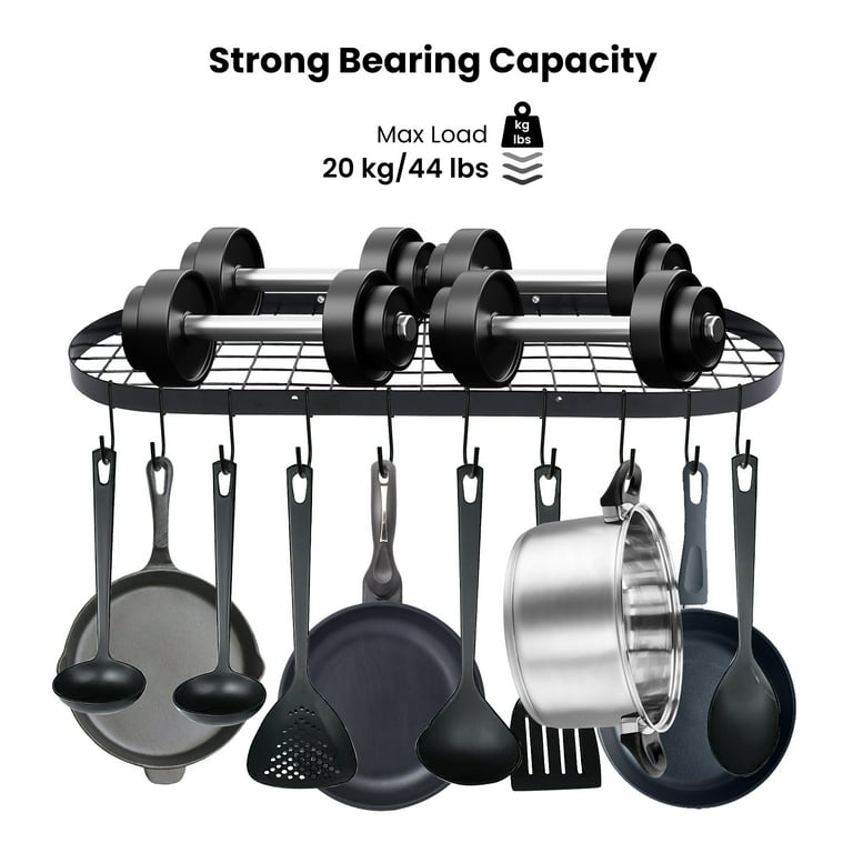  Hanging Pots and Pans Organizer Rack for Ceiling Wall Mount  Grid Kitchen Pot Storage Shelves for Utensils, Cookware with 8 S Hooks  (24.4 x 11.8 x 1.2 inches)- JACKCUBE DESIGN MK397B 