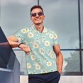 thumbnail image 3 of Kdxio Floral Daisy Print Men's Short Sleeve Polo Shirt,Midweight Men's Shirt, 3 of 6