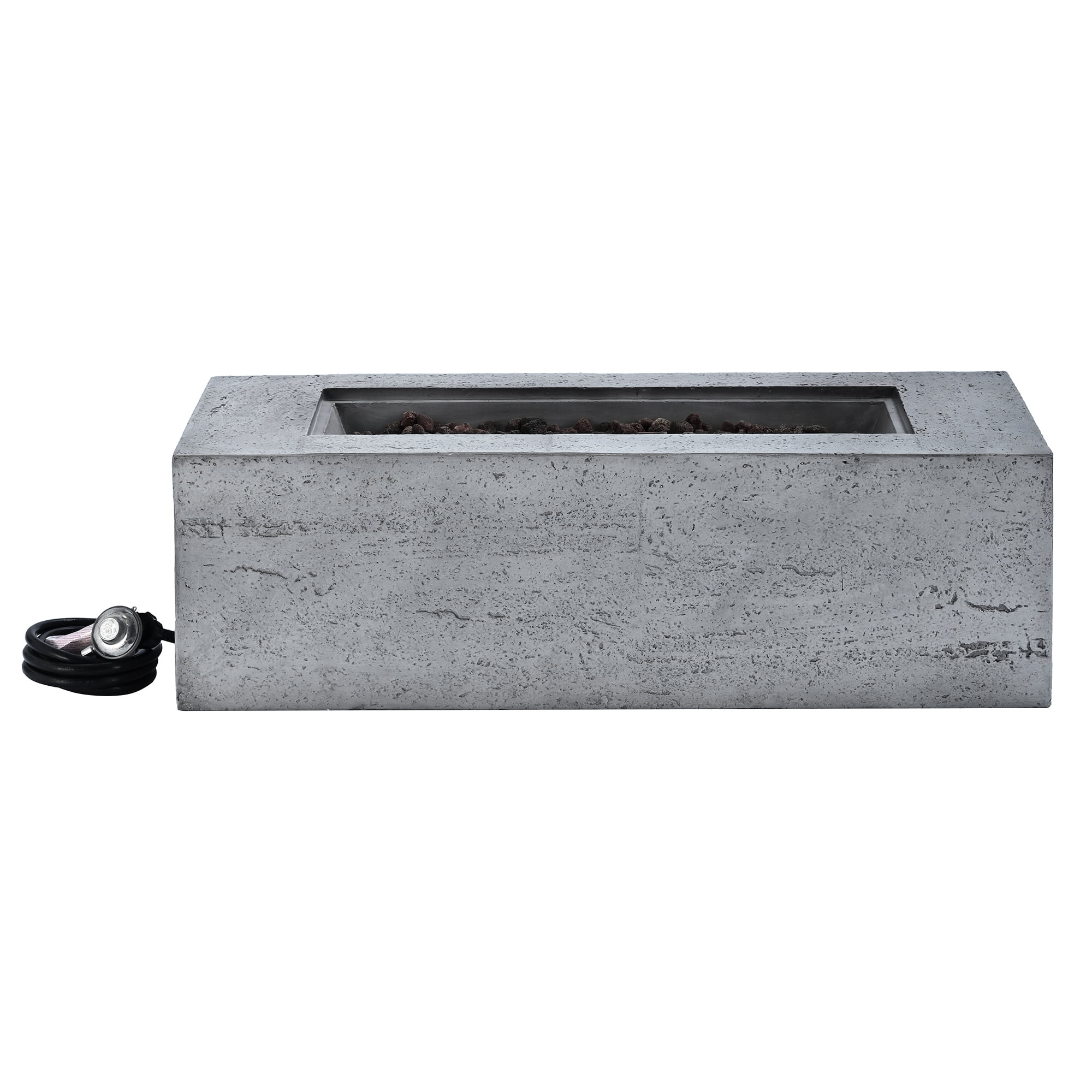 Harper & Bright Designs Outdoor Rectangular Propane Fire Pit 40000 BTU, 41.9''MGO Patio Heater with Stainless Steel Burner and Free Lava Rocks, Waterproof Cover for Courtyard, Gray