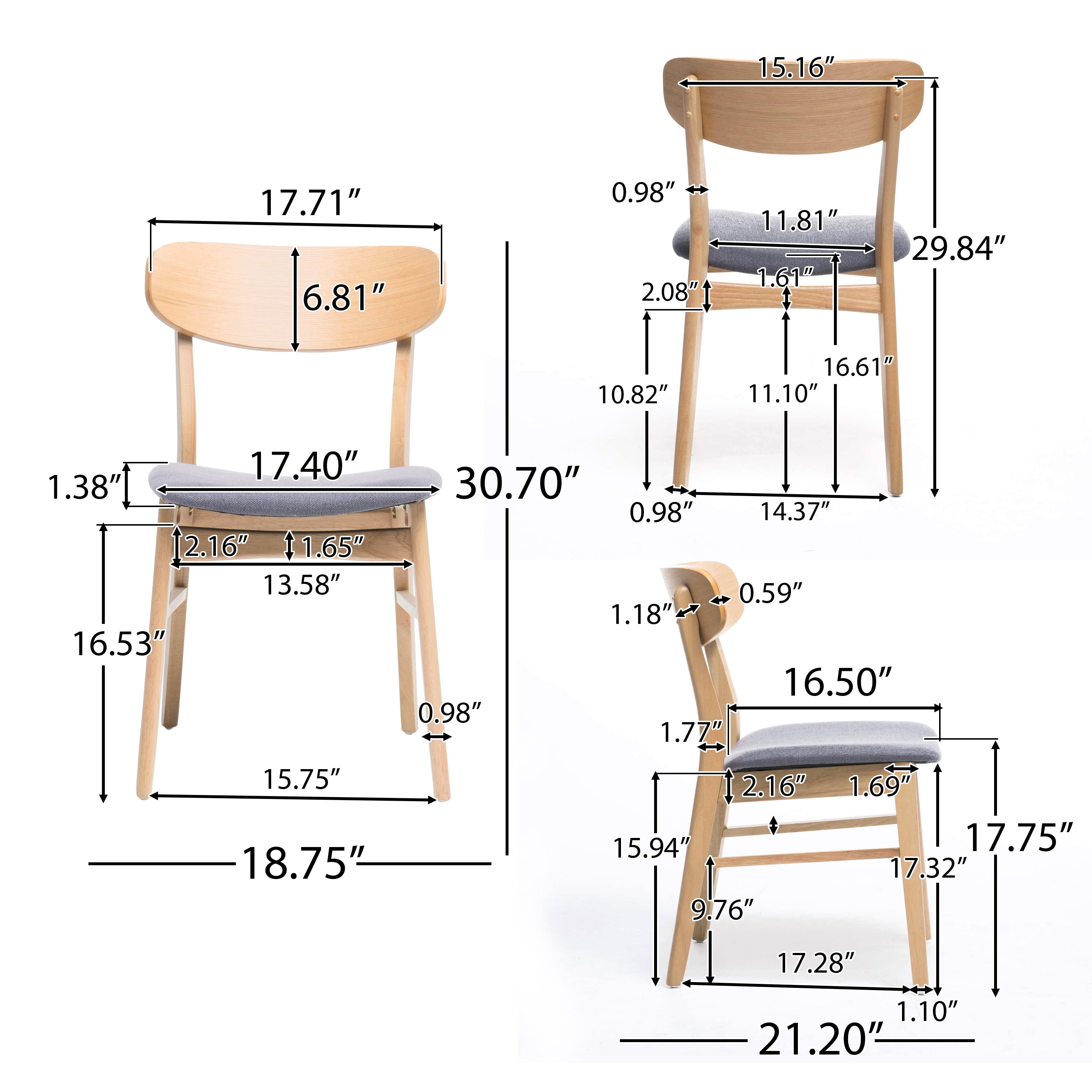 Noble House Mid-Century Modern Harper Fabric Dining Chairs, Set of 2, Natural Oak