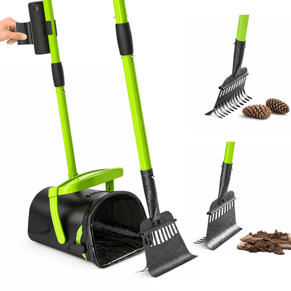 Pupzle Dry & Wet Dog Pooper Scooper with Bag Attachment, 40" Long Handle Pooper Scooper for Large Dogs, Dog Poop Scoop for Yard, Large Capacity Swivel Bin and Rake, 75 Bags, Patent Pending