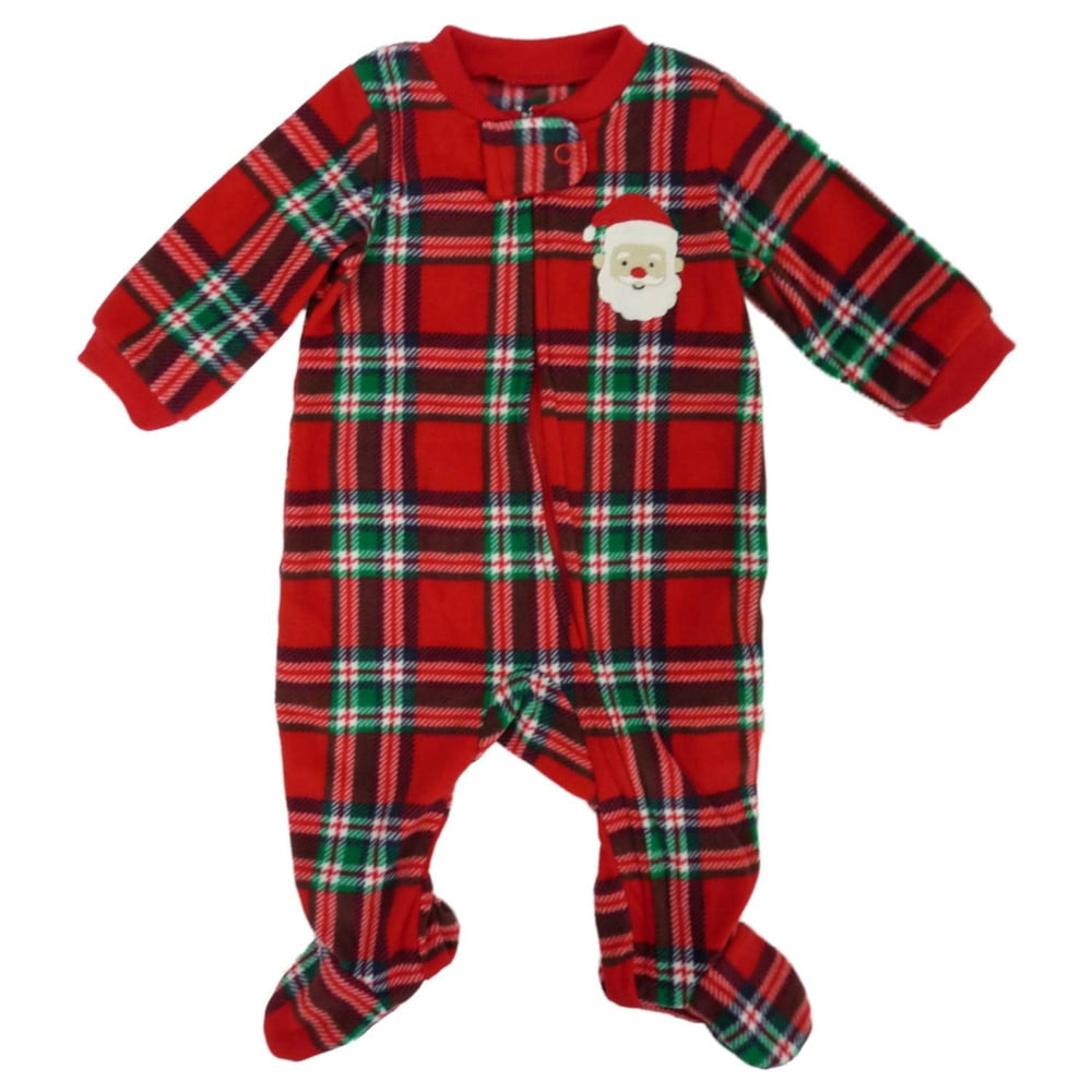 Carter's Carters Infant Boys Red Plaid Fleece Santa Claus Christmas Pajama Sleeper 03m
