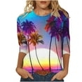 thumbnail image 2 of Summer Saving Wycnly Womens Shirts Beach Fashion Hawaiian Lightweight Comfy Loose Pullover Tops Summer 3/4 Sleeve Round Neck Ladies Coconut Tree Print Tops and Blouses Pink m, 2 of 5