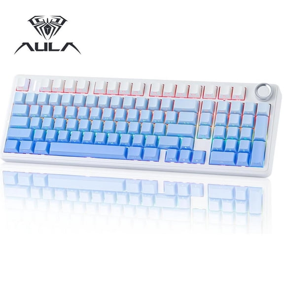 AULA F99 Pro 99-Key Wireless Mechanical Gaming Keyboard, RGB Illuminated, Tri-Mode, Hot-Swappable, Knob, Compact 96%, 10-Key Pad, Anti-Ghosting, Blue