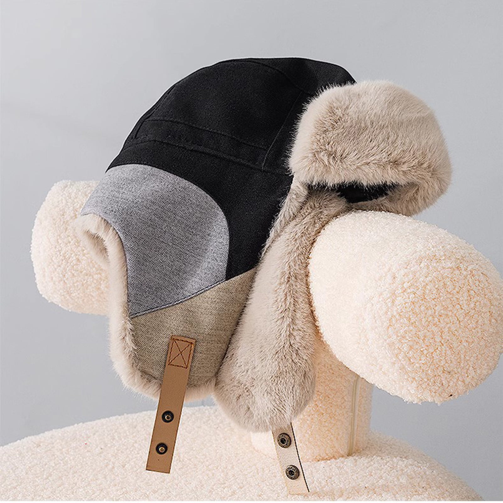 Cold Weather Hats for Men Women Russian Hat with Earflap Boys Fleece Sherpa Lined Windproof Thermal Warm Cap for Outdoor Hunting Motorcycle