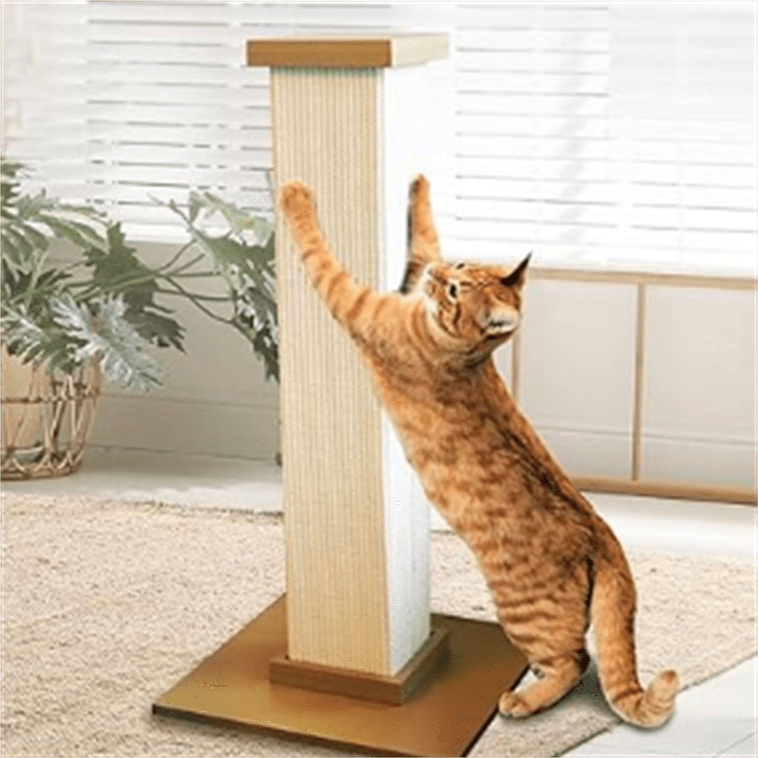 Scratching Post – Beige, Large 32 Inch Tower - Sisal Fiber, Simple Design - For All Cats