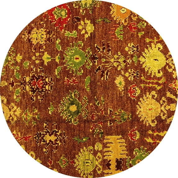 Ahgly Company Indoor Round Abstract Yellow Modern Area Rugs, 3' Round