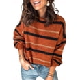 thumbnail image 1 of Chandails pour Femmes Décontractés à Manches Longues Col Rond Rayé Pull d'Hiver en Tricot, 1 of 7