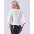 thumbnail image 3 of DARING DIVA Women's 3/4 Sleeve V Neck Sparkly Blouses S Silver, 3 of 6