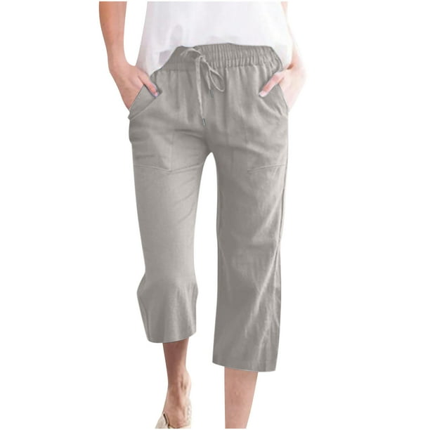 Capri Pants for Women Casual 2023 Summer Elastic High Waist Cotton