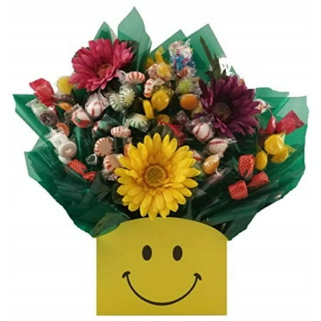 hard candy bouquet gift box - great as a thanksgiving, christmas, birthday, thank you, get well soon, congratulations gift for any occasion (smiley face gift box)