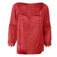 thumbnail image 3 of MHFRRA Blusa de Lino con Hombros descubiertos y Ribete de Encaje para Mujer, Elegante y Cómoda. Rojo, 3 of 3