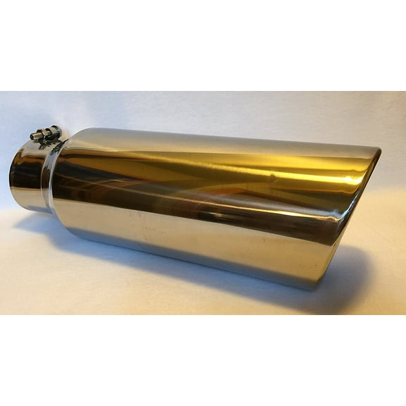 4" Inlet x 6" Oulet x 18" Long Rolled Edge Polished Stainless Diesel Exhaust Tail Pipe Tip (Bolt On)