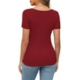 thumbnail image 4 of Kovlvoll Womens Tops Short Sleeve Cutout Neck Ribbed Slim Fitting Comfy Shirts Fashion Basic Tees Going out Top, 4 of 7