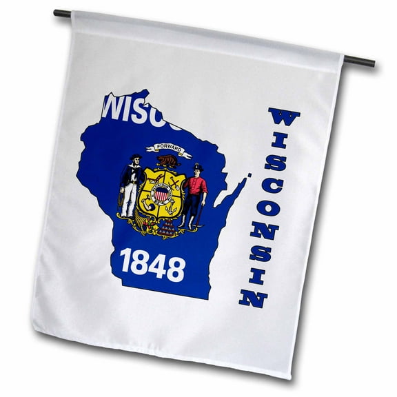 3dRose, Wisconsin state flag in the outline map and letters for Wisconsin, 12 x 18 inch Garden Flag