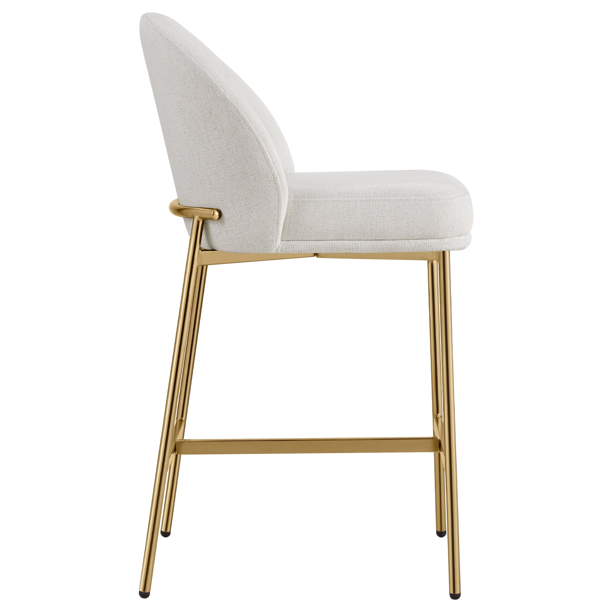 Spruce & Spring Modern Counter Bar Stool with Metal Arc Backrest and Upholstered Seat Set of 2, Cream with Bronze Legs