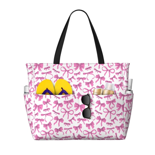 Fotbe Pink bows Bolsa de Viaje para Playa - Resistente al Agua, Bolsa Tote de Gran Capacidad y Ligera con 7 Bolsillos para Mujeres y Hombres