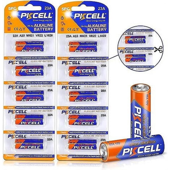 PKCELL 23A Battery (10 Pack), A23 12V Alkaline Batteries