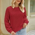 thumbnail image 4 of REORIAFEE Womens Sweaters Dressy Casual Long Sleeve Crew Neck Solid Color Sweater Classic Style Knit Pullover Relaxed Pullover Hollow Out Sweater Tops Wine M, 4 of 6