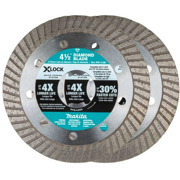 Makita X-LOCK E-07222 Diamond Blade, 4-1/2 in Dia, 7/8 in Arbor, Turbo Rim