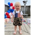 thumbnail image 5 of BemeyourBBs Toddler Baby Girl Boy 4th of July Overalls Outfit Patriot Independent Day Summer Clothes Bib Overalls Shorts Star Bow American Flag Camo Adjustable Strap Jumpsuit with Pockets, 5 of 9