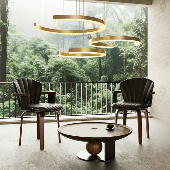 Mid-Century Modern Swivel Dining Chairs (Set of 2) - Black PU Leather Bentwood Accent Chairs, 360° Rotation, for Dining Room, Kitchen, or Home Office, 21.26"W x 31.5"H