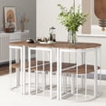 thumbnail image 2 of Bellemave 7-Piece Dining Table Set with Faux Marble, Modern 55 Inch Kitchen Table Set for 6 with 2 Middle Chairs and 4 Triangular Chairs, Industrial Table and Chairs with Metal Frame (White+Cherry）, 2 of 11