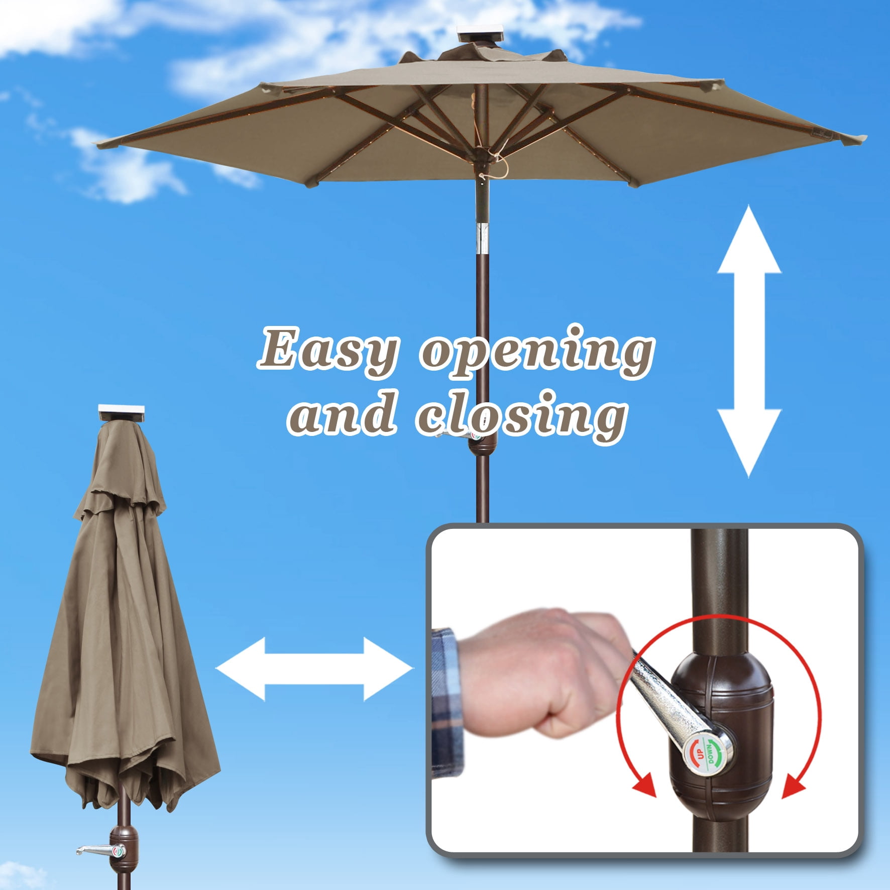 Sunny 6.5ft Outdoor Patio Umbrella LED Lighted Tilt Aluminum Garden Market Balcony Sunshade
