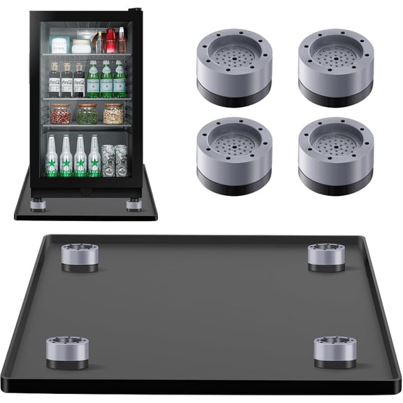 Mini Fridge Silicone Mat with 4 Base Raisers, 24" x 24" x 0.7" Under Refrigerator Mat, Mini Fridge Drip Pan Prevents Appliance Leakage Water Spills, for Washing Machines, Dishwashers, Air Conditioner