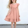 thumbnail image 6 of Summer Linen Dress Toddler Girls Casual Ruffle Hem Babydoll Aline Dress Kids Swing Casual Beach Boho Sundress ( Coffee, 1-2 Years ), 6 of 6