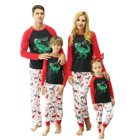 

Sunisery Christmas Family Matching Pajamas Set Xmas Dinosaur Print Pjs Suit Long Sleeve T Shirt Loose Pants Sleepwear Outfits