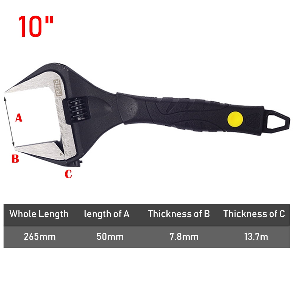 SEIWEI Adjustable Wrench Steel Spanner Wrench Opening Bathroom Nut Key DIY Hand Tool 10" Black
