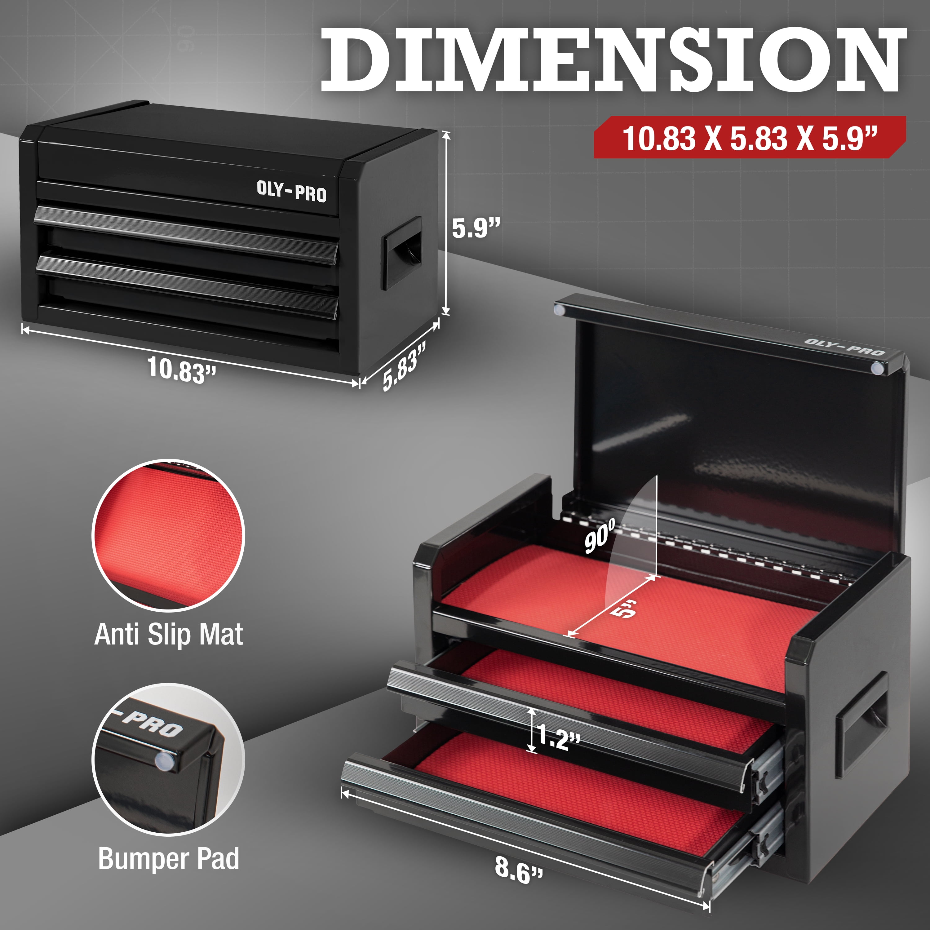 OLY-PRO Mini Tool Box With Drawers, Steel Tool Storage Cabinet with Top Organizer and Ball-Bearing Slides, Portable  Small Toolbox for Garage,  Black