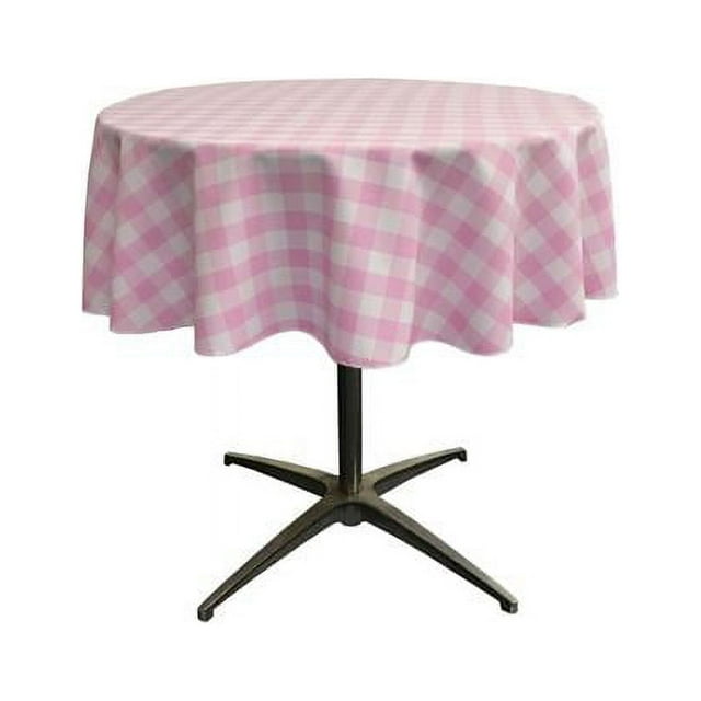 LA Linen TCcheck58R-PinkK37 Nappe à Carreaux en Polyester, Blanc & Rose - 58 Po. Rond