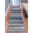 thumbnail image 2 of Well Woven Riviera Stripe Blue & Beige Vintage Modern Geometric Abstract Shabby Chic Area Rug Neutral Thick Soft Plush Shed Free, 2 of 3