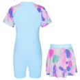 thumbnail image 2 of YONGHS Kids Girls 2 Piece Swimsuits Short Sleeve Rashguard Shirts with Swim Skirts Beach Bathing Suit Light Blue 12-14, 2 of 7