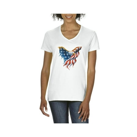 Eagle V-neck - Eagle USA Flag 4th of July Women's V-Neck T-Shirt Tee Clothes